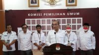 Ketua KPU Hasyim Asy’ari saat konferensi pers Pendaftaran Partai Politik Calon Peserta Pemilu hari kedelapan, di Kantor KPU, Senin (8/8/2022)
