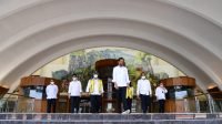 Presiden Jokowi meninjau progres renovasi TMII, di Jakarta Timur, Selasa (23/08/2022).