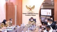 Gubernur Sumsel Herman Deru saat rapat dengan Satuan Tugas Pemulihan Ekonomi Nasional (PEN)