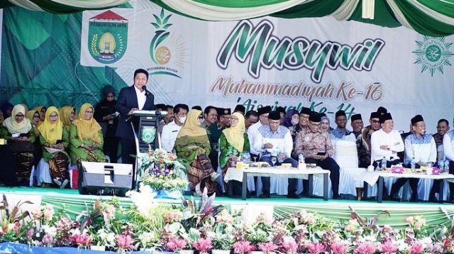 Gubernur Sumsel H Herman Deru saat sambutan pada Musyawarah Wilayah (Muswil) Muhammadiyah ke-16 dan Aisyiyah ke-14 Sumsel