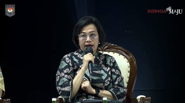 Foto: Menteri Keuangan Sri Mulyani Dalam Acara Rakornas Kepala Daerah dan FORKOPIMDA Tahun 2023. (Tangkapan Layar Youtube Kemendagri RI)